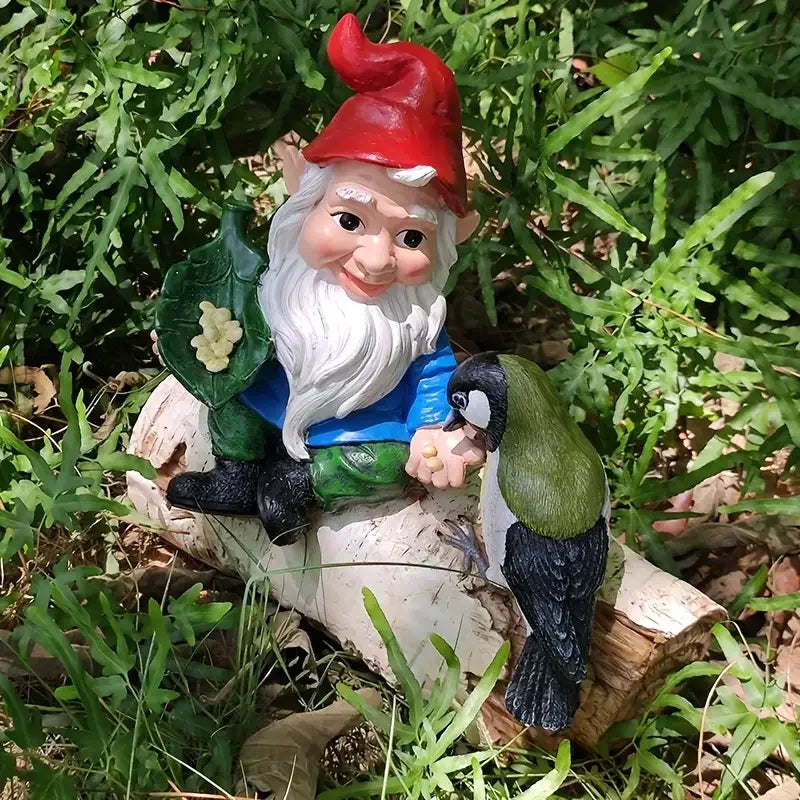 Charming Gnome Bird Feeder Statue - Resin Garden & Outdoor Decor, Tree-Mounted Sculpture for Home and Yard Art