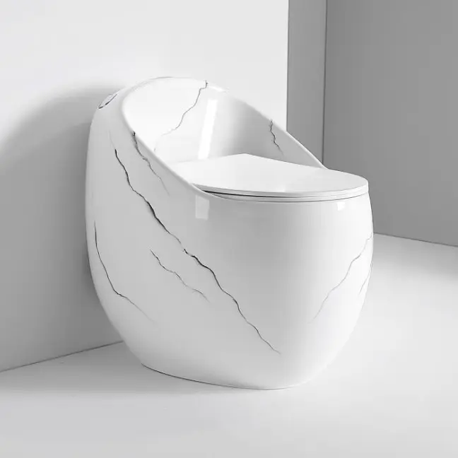 Hot Selling Marble Egg Shaped Sanitary Ware Siphon Bathroom Toilet Wc Commode One Piece Toilet Floor Tiles 