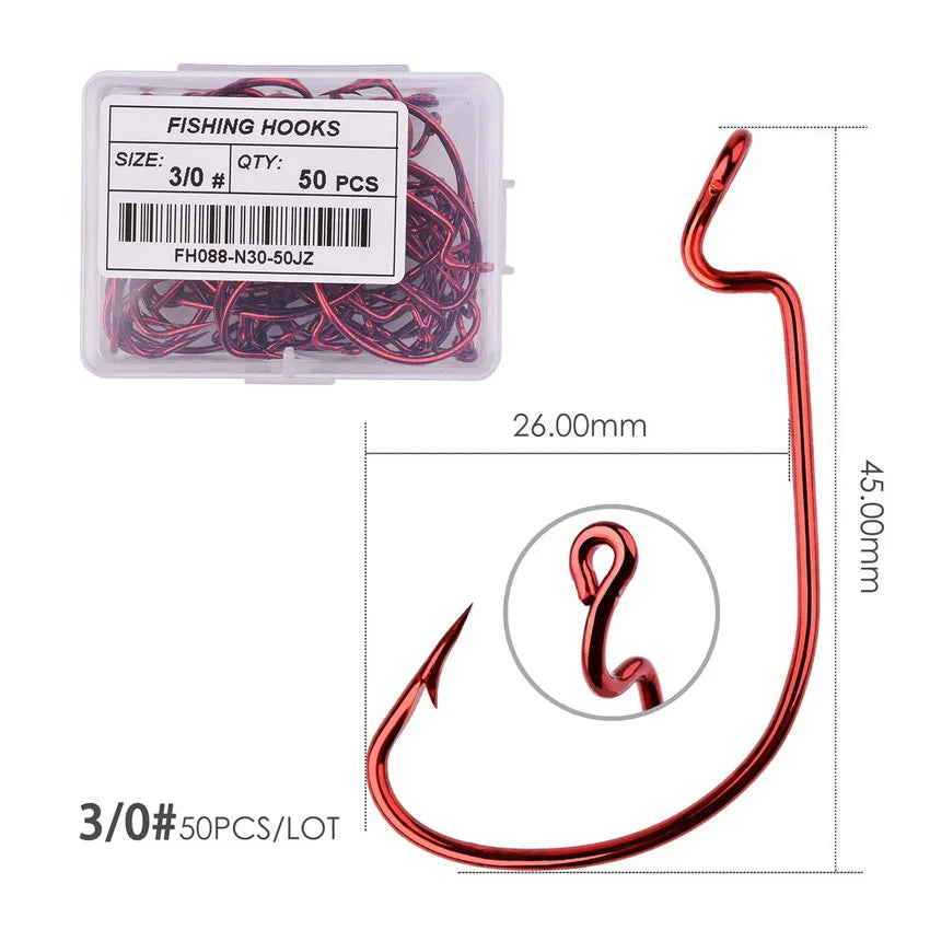 Móc Câu Nghiêng Jig Đầu Rộng 50pcs - Cá Chép Mềm