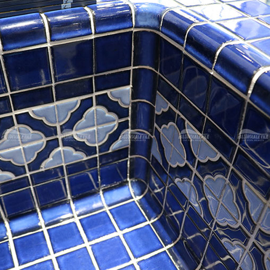 Standard Fina Enameled Pool Edge Corner Tile Sample 115x240mm 