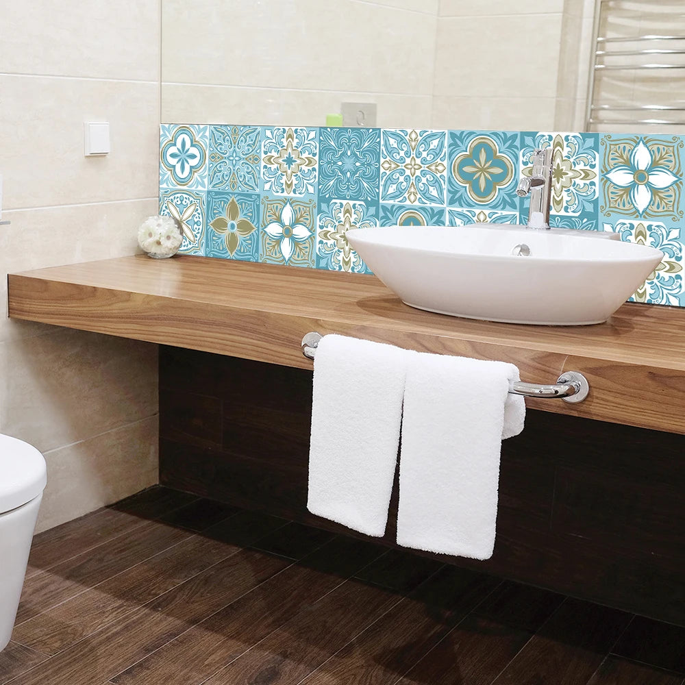 10 Pieces PVC Blue Gray Brick Wall Stickers