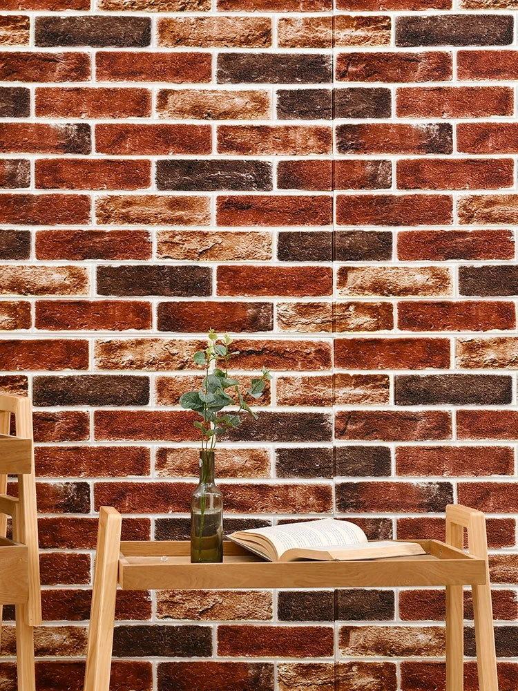 Wallpaper self-adhesive 3D three-dimensional wall stickers wall soft package shop decoration wall skirt wall board red brick