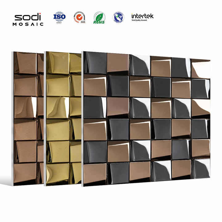 Tấm ốp kim loại trang trí nhà cửa hình vuông 3D bằng thép không gỉ khảm kim loại cho tường ốp tường phòng tắm khách sạn