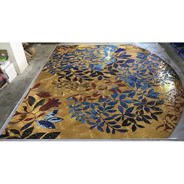 Modern Art Deco glass mosaic wall panel with leaf pattern 