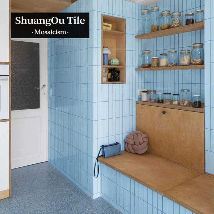 Modern Hotel Bathroom Wall Tiles Glazed Blue Glossy Mosaic for Kitchen Restaurant Shopping Mall Ceramic Mosaic Wall Tiles 