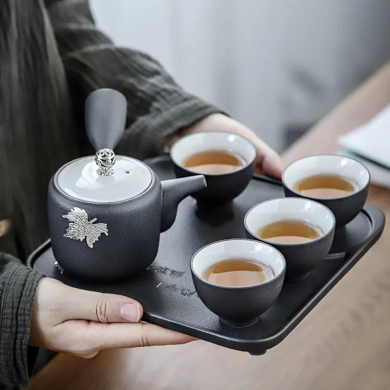 Japanese Style Travel Ceramic Tea Set with Carrying Bag