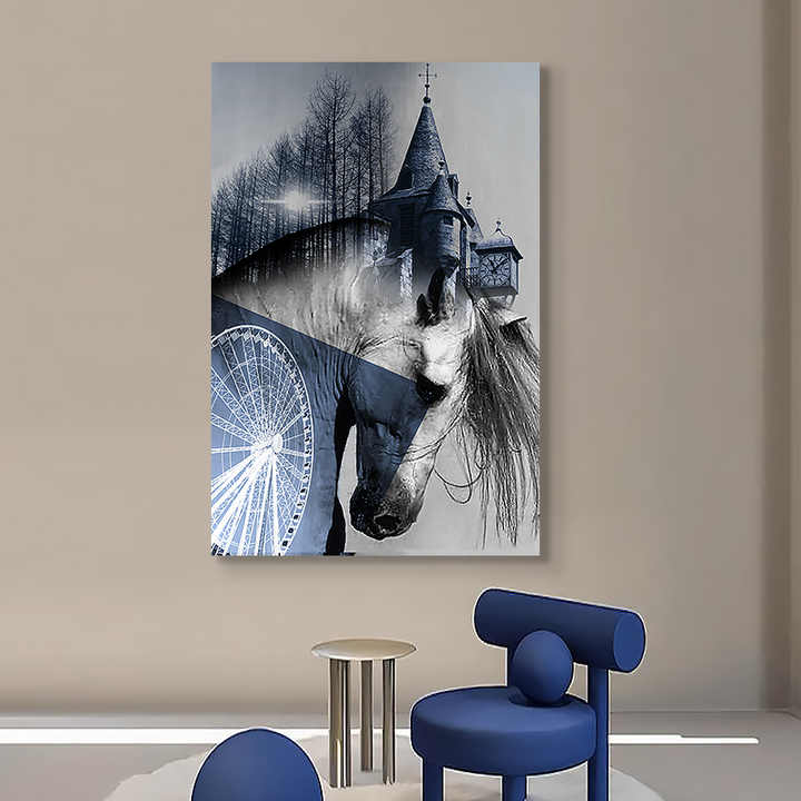 JZ Custom Animal Picture Large Mixed Media Art 3D Diamond Horse Painting Framed Wall Art Decor Home Luxury 
