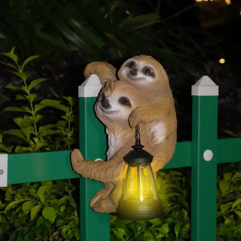 Vintage Sloth Wall Hanging Solar Chandelier - No Batteries Needed, Glass & Resin Garden Statue with Lantern - Daisan Mart