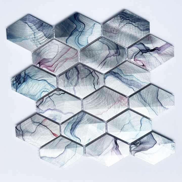 2024 Modern Custom 3D Long Hexagon Metal Mosaic Tiles for Bathroom Wall Decoration 