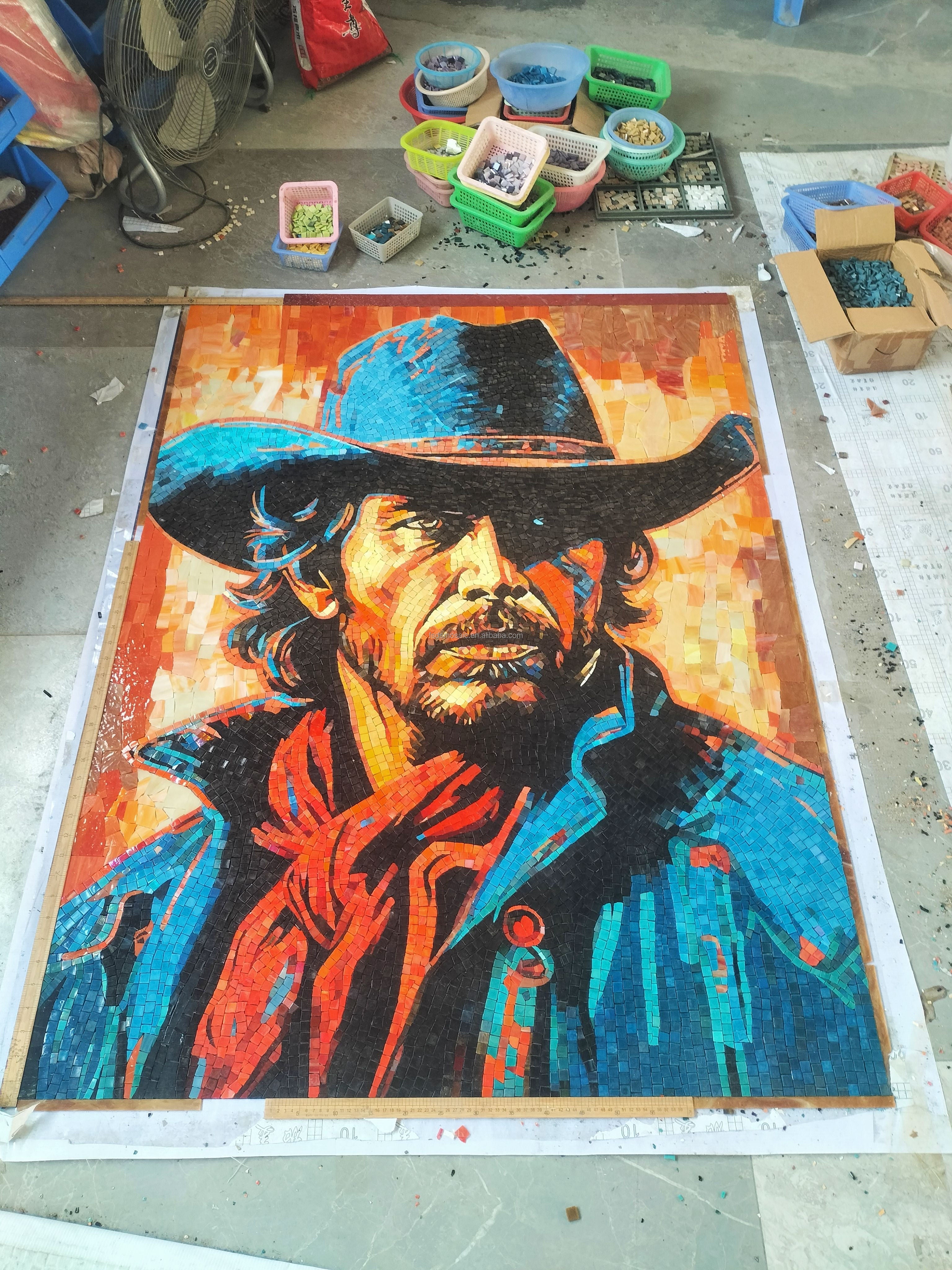 Handmade glass mosaic painting for wall decoration in hotels and luxury bathrooms 