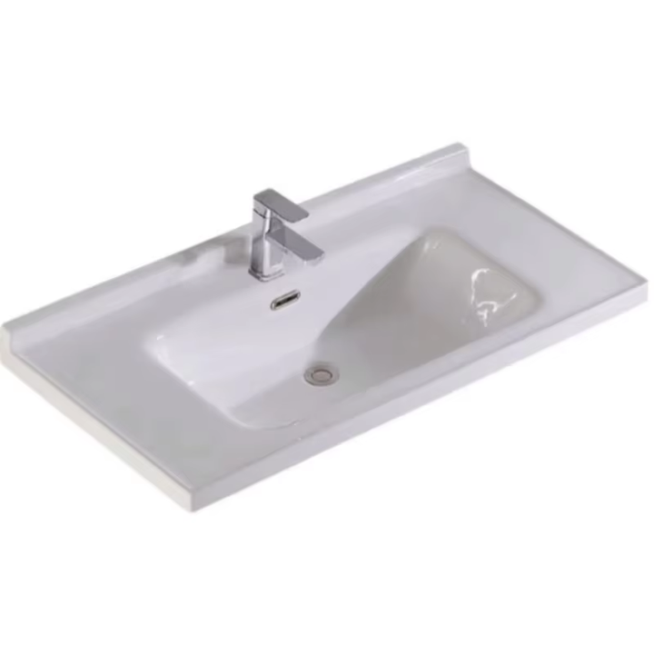 Minimalist white rectangular art sink, sanitary ware, ceramic countertop, bathroom sink 