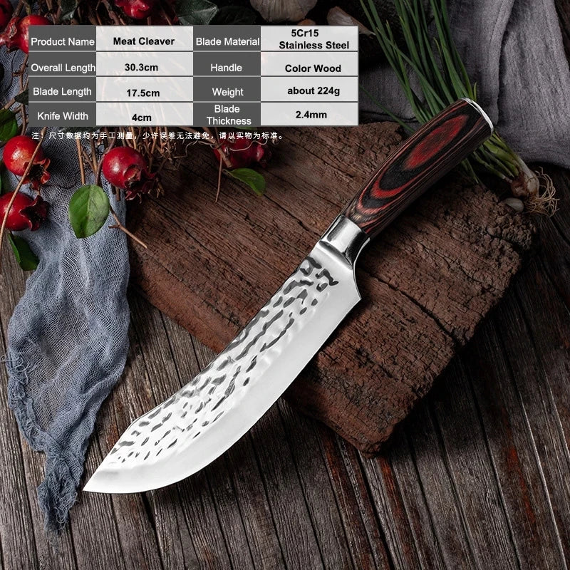 7.6inch Handmade Forged Kitchen Knife Butcher Meat Chopping Cleaver Chinese Chef Knife 5CR15 Stainless Steel - Daisan Mart