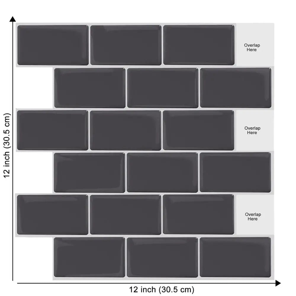 Premium 12x12 inch Kicthen Bathroom Backsplash Wall Stickers Self adhesive vinyl wallpaper shell and stick 3D Metro effect tiles