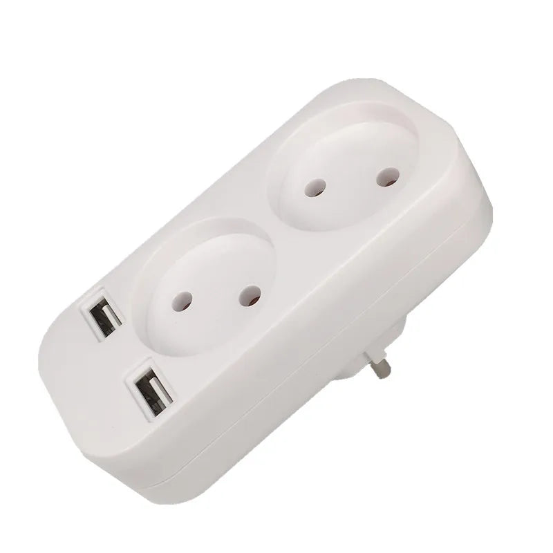 European standard two-position socket with dual USB ports, 5V 2A output,1 to 2 ways Eu Conversion Plug