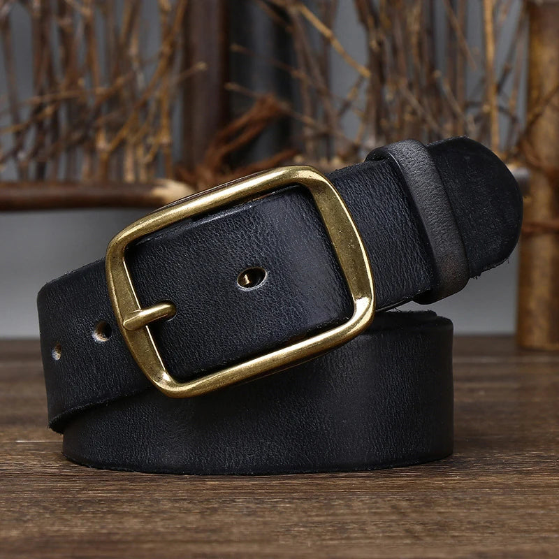 3.8cm thick cowhide belt with high-quality copper buckle for men