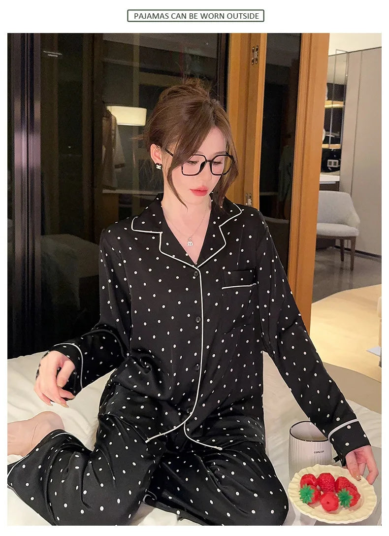 SamweStart 2024 high-end polka dot cold silk pajamas
