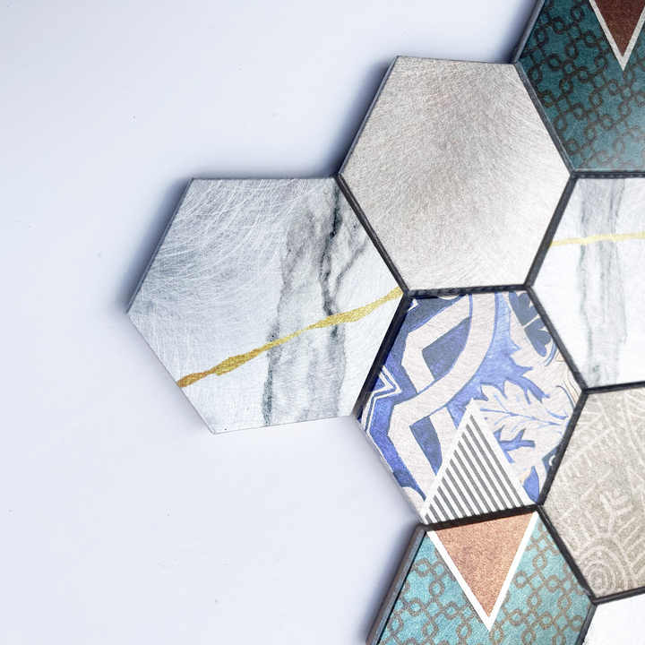 Modern Design 73mm Hexagonal Kitchen Wall Tiles Zellige Special Flower Painting Interior Wall Decoration Living Room Bathroom 