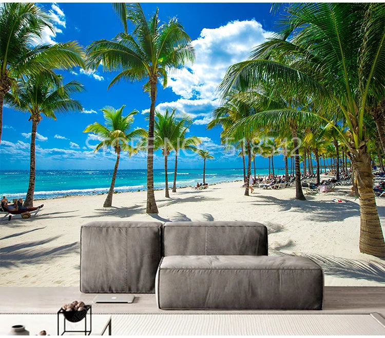 Custom 3D Photo Wallpaper Seaside Coconut Tree Beach Scenery Wall Mural Wall Paper For Living Room Papel De Parede 3D Paisagem