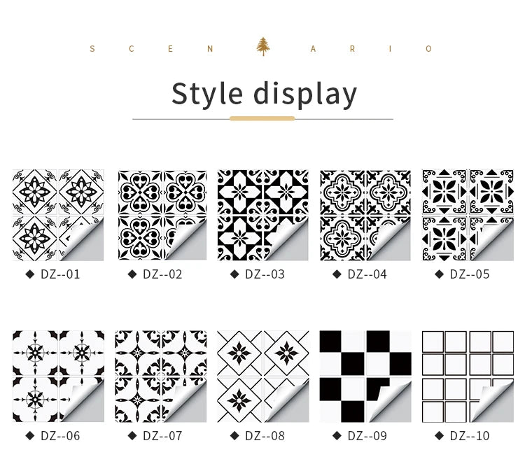 Classic European Black And White Tile Floor Stickers 3D Adhesive Kitchen Corridor Decoration Wallpaper Waterproof