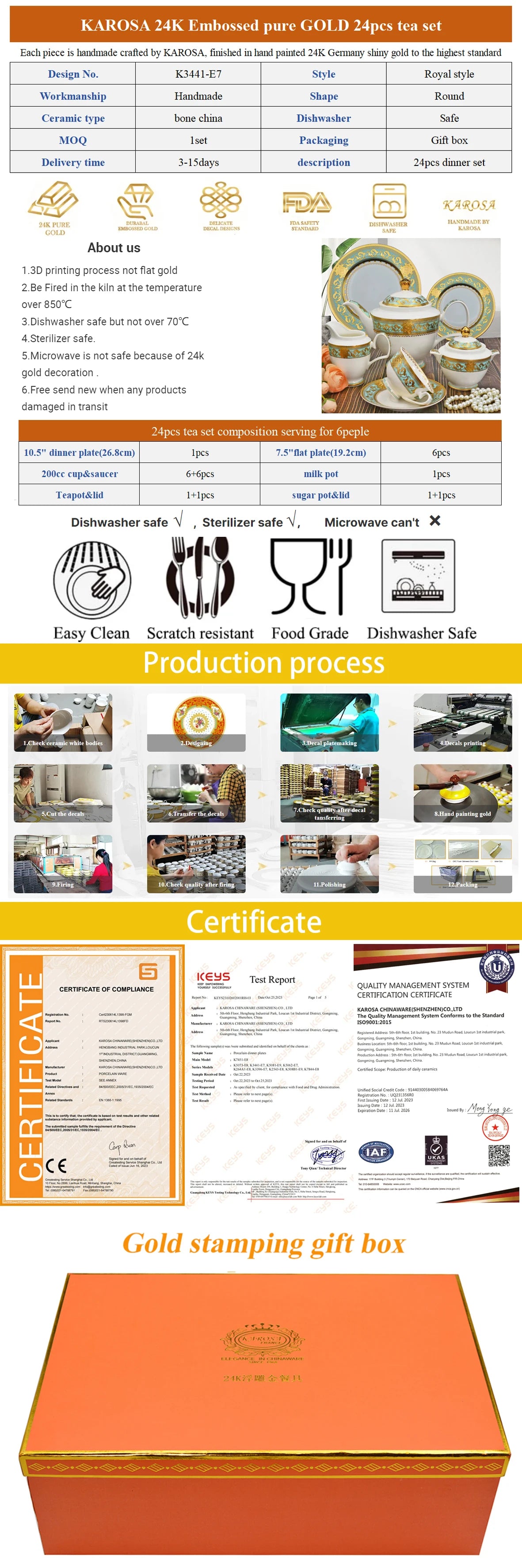 Bộ 24 Ly Tách Hoạ Tiết Vàng Sang Trọng Uống Trà