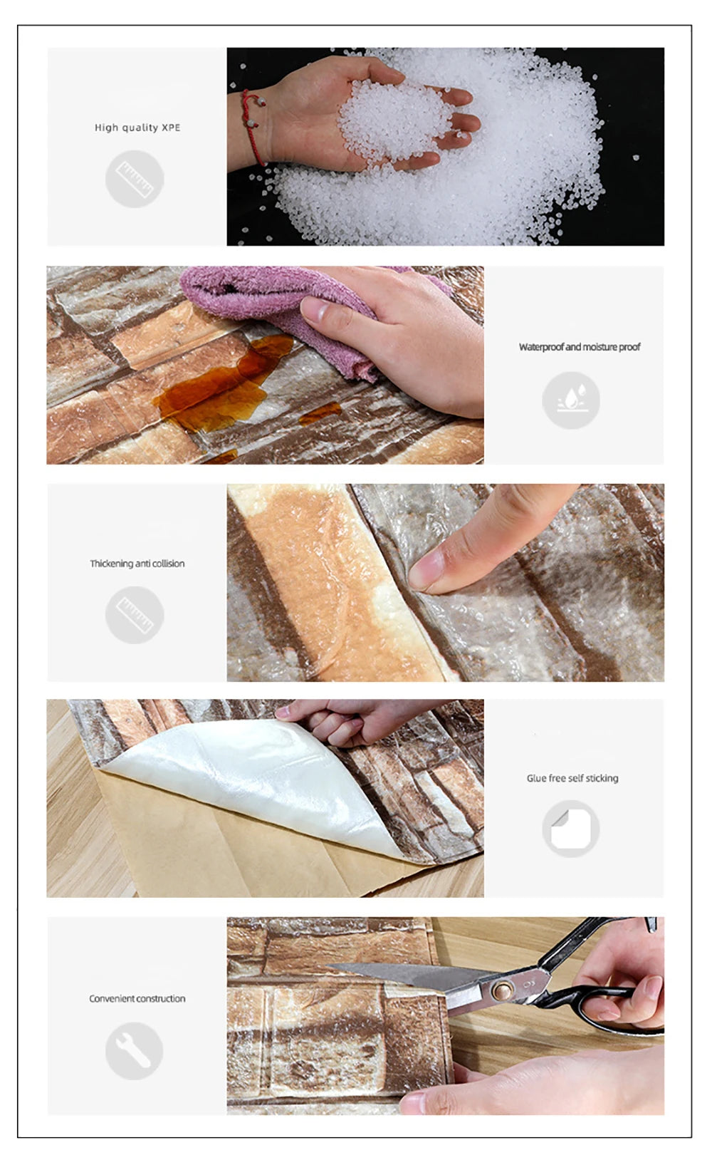 10Pcs Self-adhesive Panel Living Room Background Brick Waterproof Foam Wallpapers Bedroom Wall DIY Luxury Decor 3D Wall Sticker