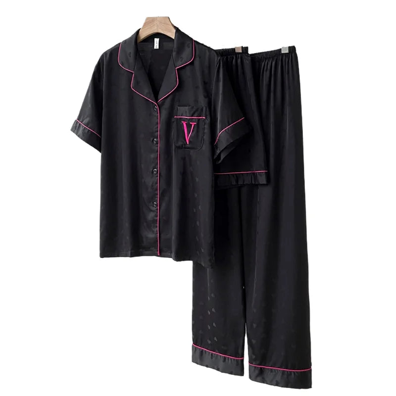 High-end Fashion Three-Piece Cool Silk Women's Pajamas Set