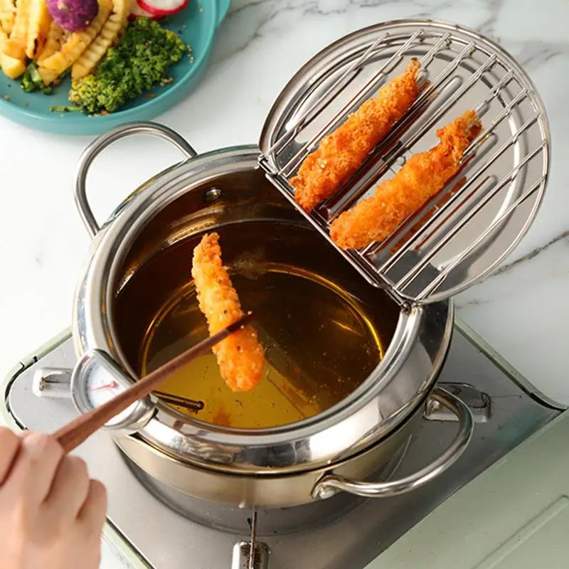304 Stainless Steel Non-Stick Fryer with Thermometer &amp; Oil Rack