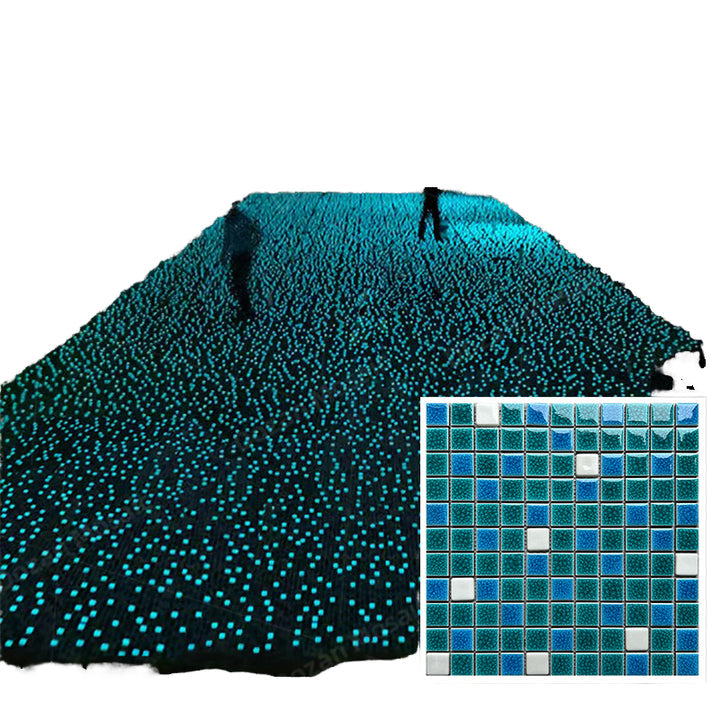 Modern luxury square blue green swimming pool wall tiles 4mm thick, glass mosaic for villa wall cladding 