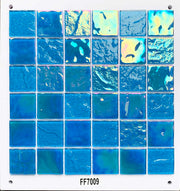 Modern square crystal iridescent glass pool tiles 4mm thick ocean blue for villa bathroom 