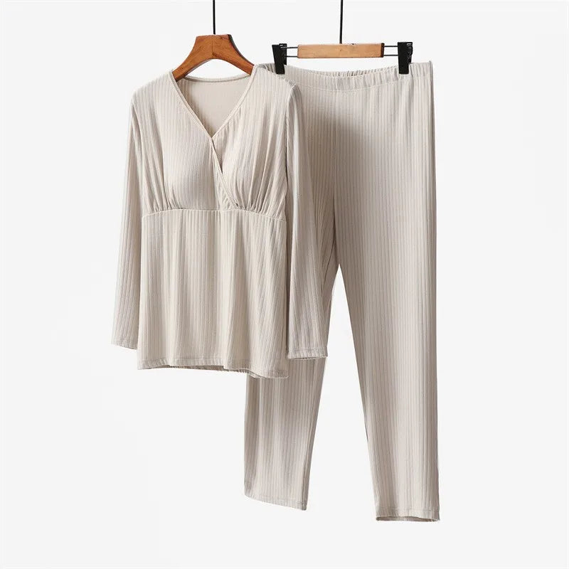 Maternity Set Breastfeeding Maternity Wear with Breast Pad No Underwear Home Wear Thin Breathable - Daisan Mart