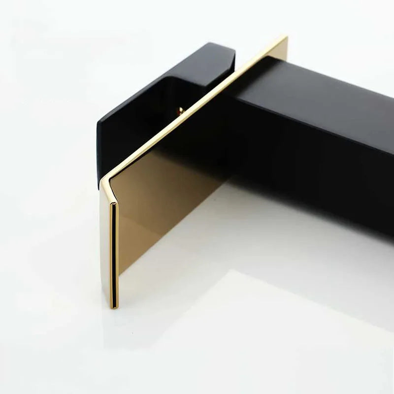 Basin Faucet Gold and Black Waterfall Faucet Brass Bathroom Wash Basin Mixer Tap Hot and Cold Water Vanity Vessel Sink Faucets - Daisan Mart
