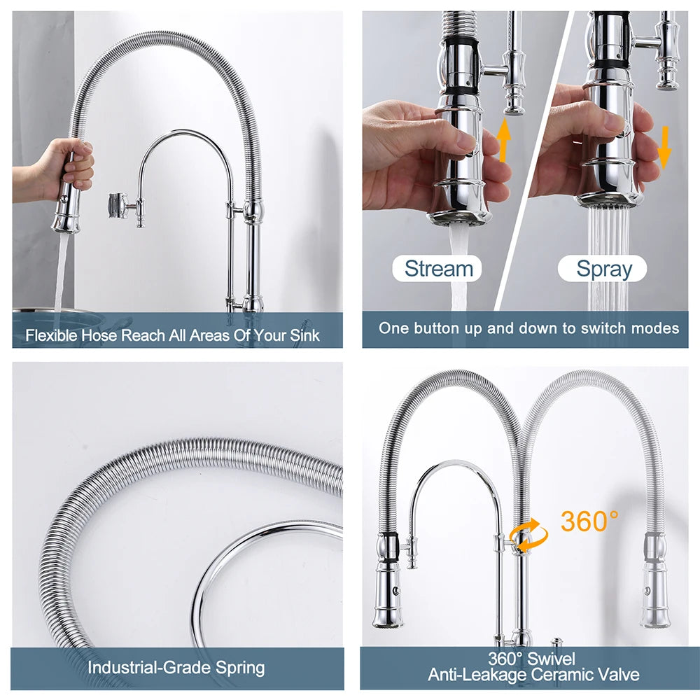 Vòi Chậu Bếp Đầu Rút Cổ Ngỗng Mạ Chrome