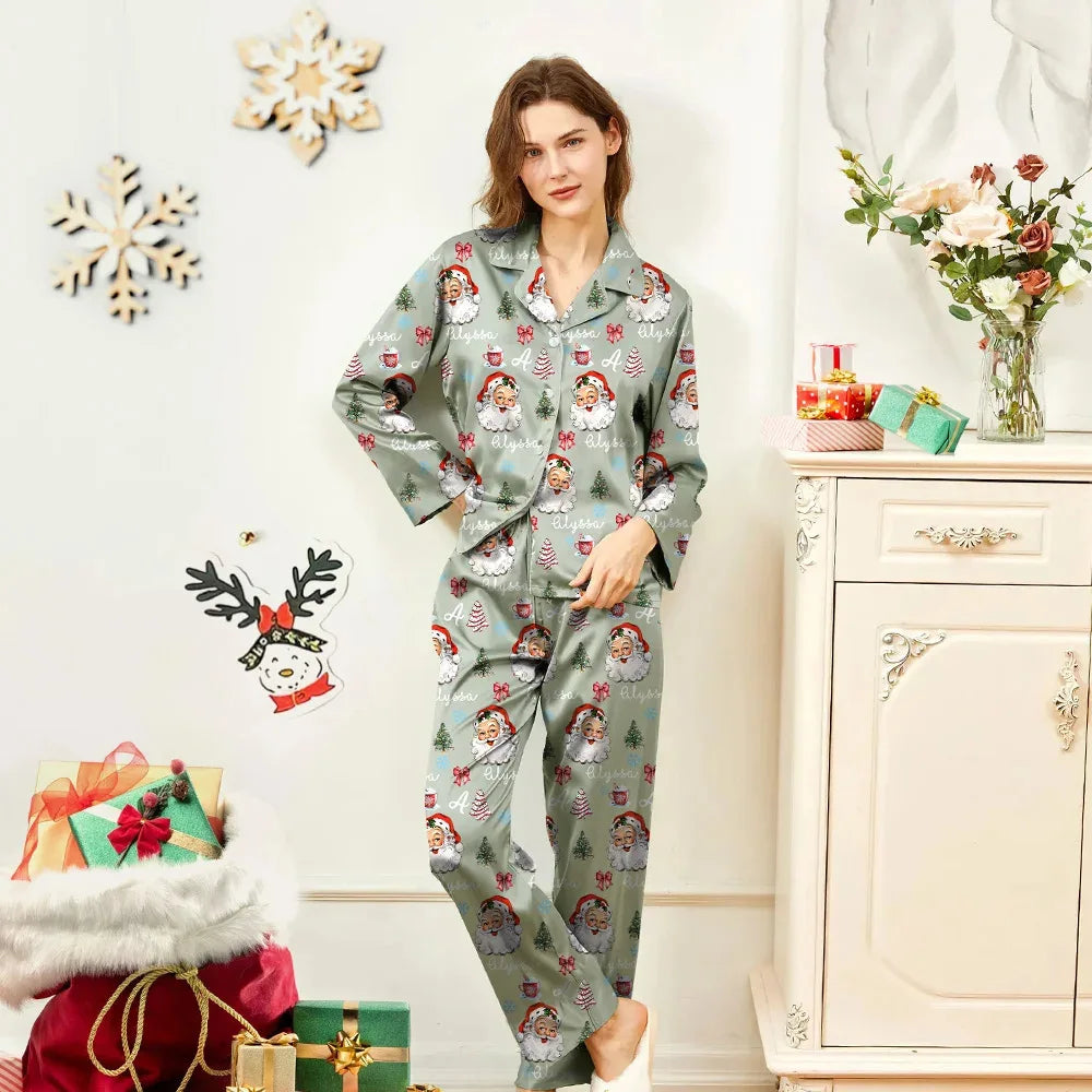 Bộ Pyjama Lụa Sữa Dài Tay Tuỳ Chỉnh - Nút Gài 2 Món