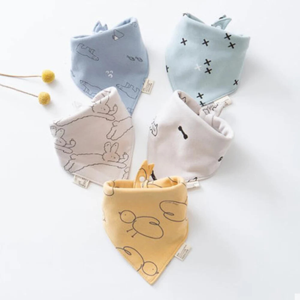 5-Piece Cotton Triangle Bib for Babies with Cute Patterns