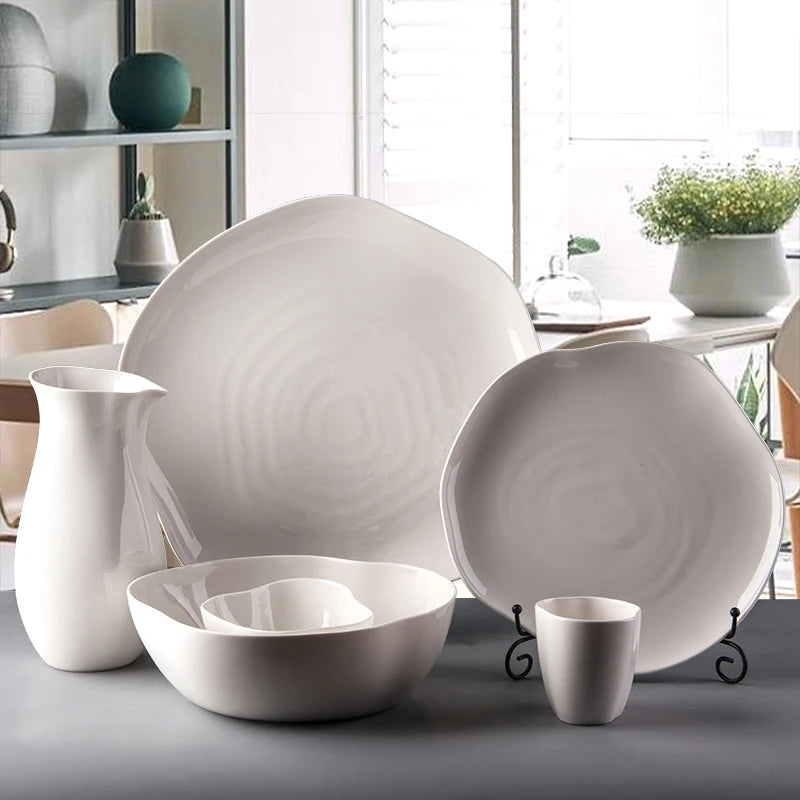 Bộ Đĩa Gốm Sứ Trắng Nghệ Thuật - Khay & Tô Đa Năng