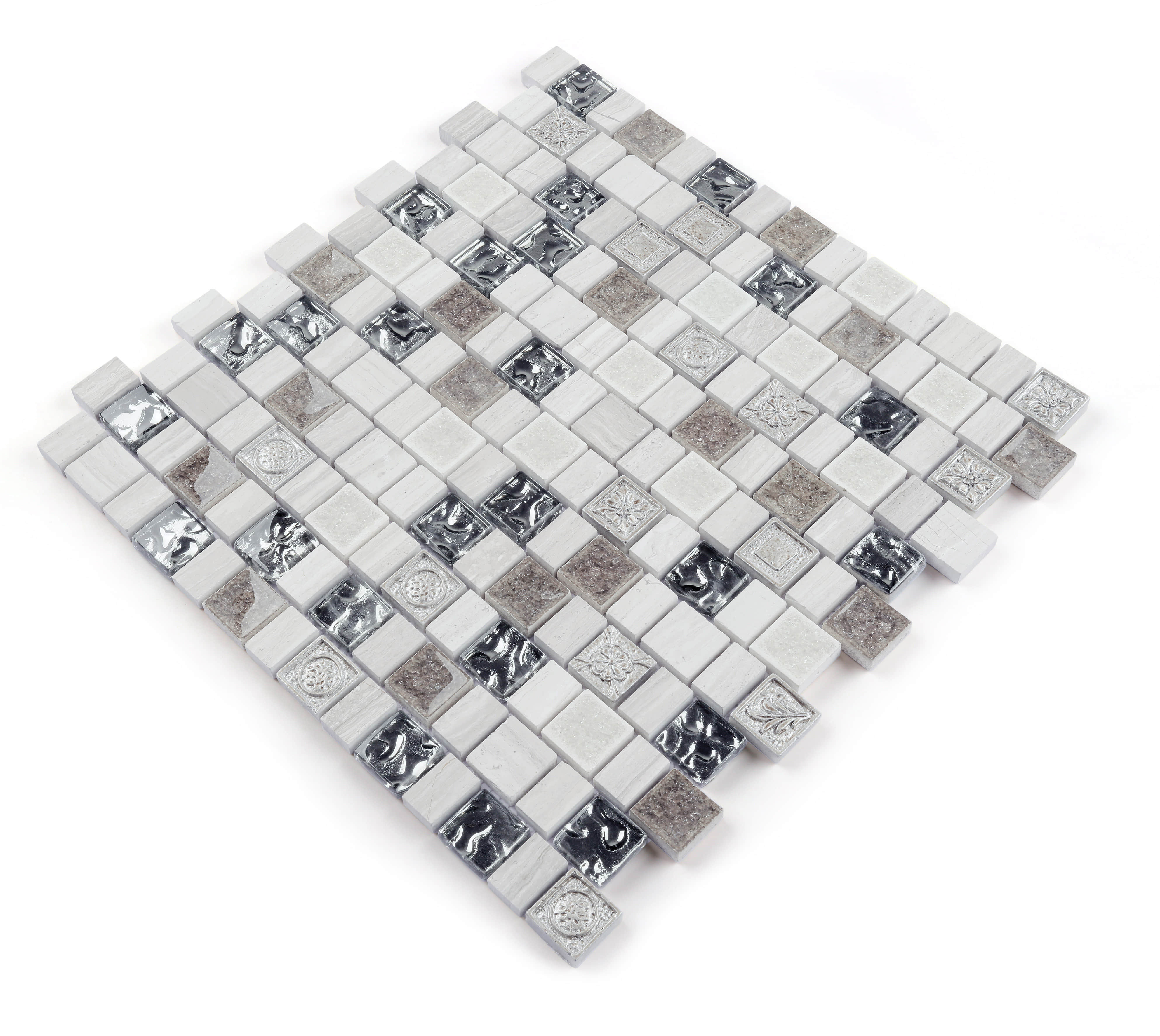 Popular 15/23x23x8mm polished crystal glass &amp; resin mosaic tiles 