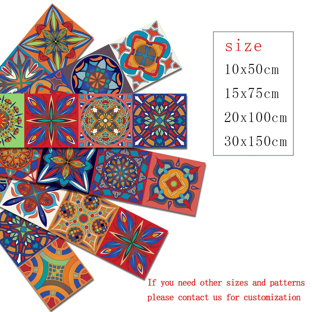 Colorful Mandala Style Strip Tiles Wall Sticker Kitchen Wardrobe Bathroom Waterproof Wallpaper Peel &amp; Stick Art Wall Decals