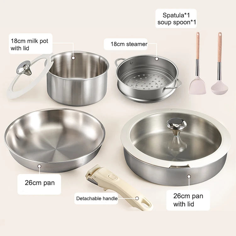 Bộ Nồi Inox 316 Kèm Xửng, Tay Cầm Tháo Rời