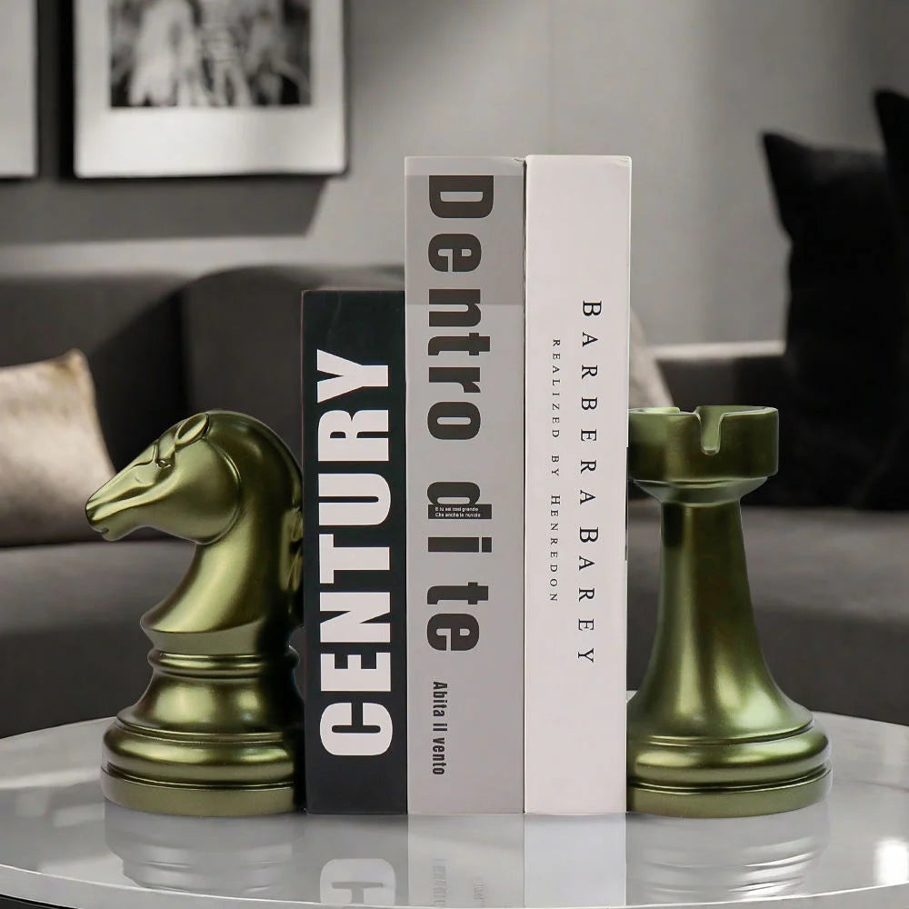 Shaped Resin Bookends Chess Knight & Rook Figurines for Home & Shelf Display - Daisan Mart