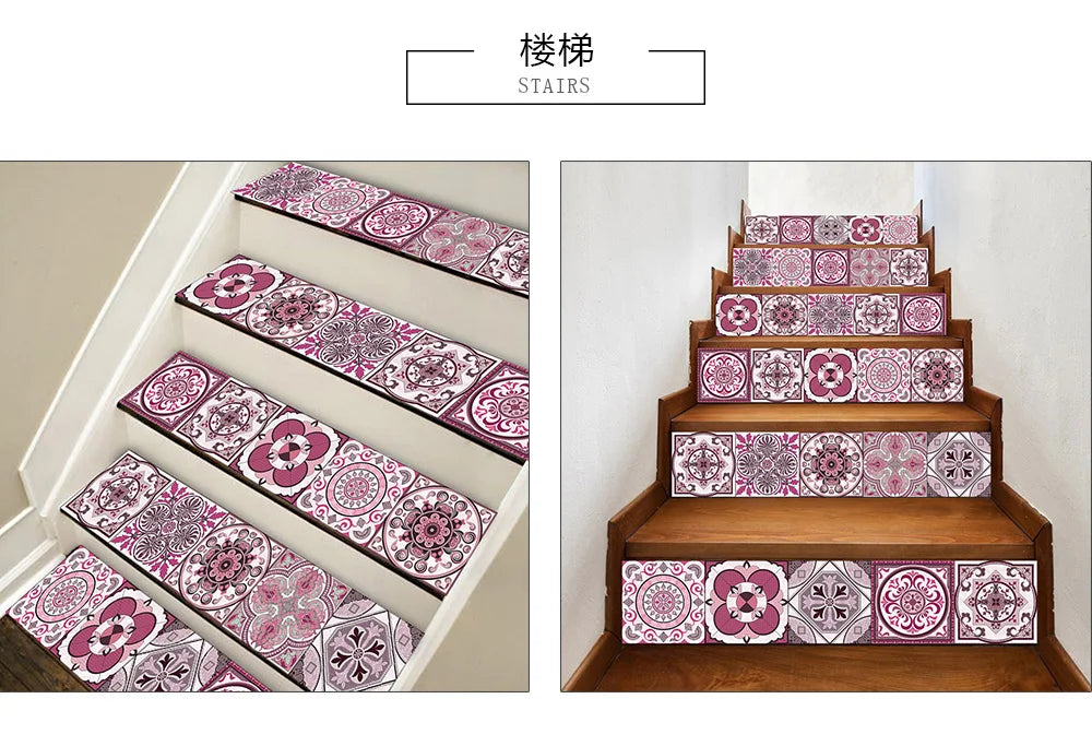 10/15/20/30cm Purple Retro Strip Tiles Wall Sticker Kitchen Stairs Tile Decoration Wallpaper Peel &amp; Stick Waterproof Art Mural