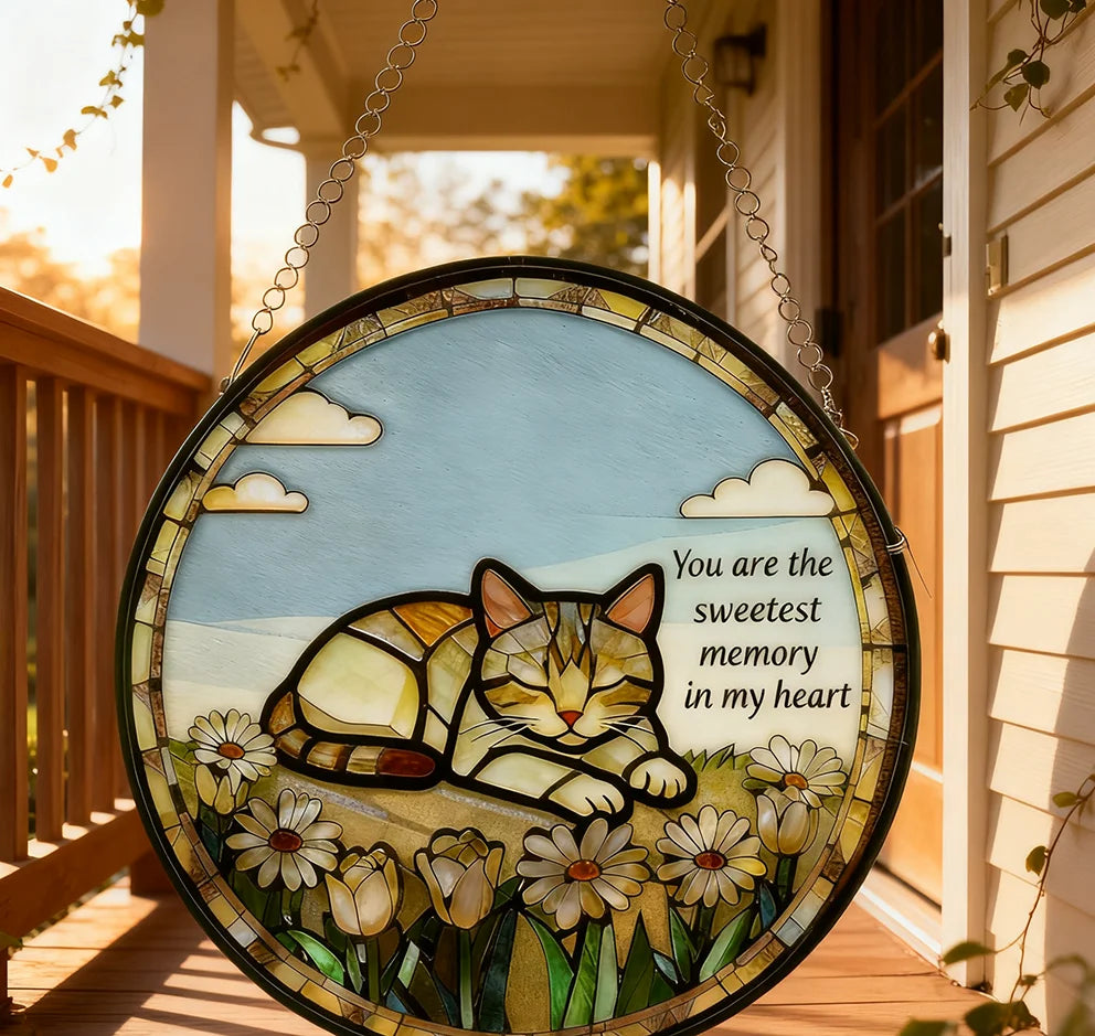 Customizable Stained Glass Cat Memorial Decor Resin Crafts Wall Hanging for Deceased or Lost Cats for Thanksgiving and Easter