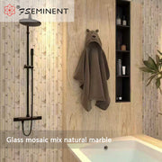 Natural marble mixed glass mosaic tiles wood floor style for kitchen bathroom wall decoration graphic design