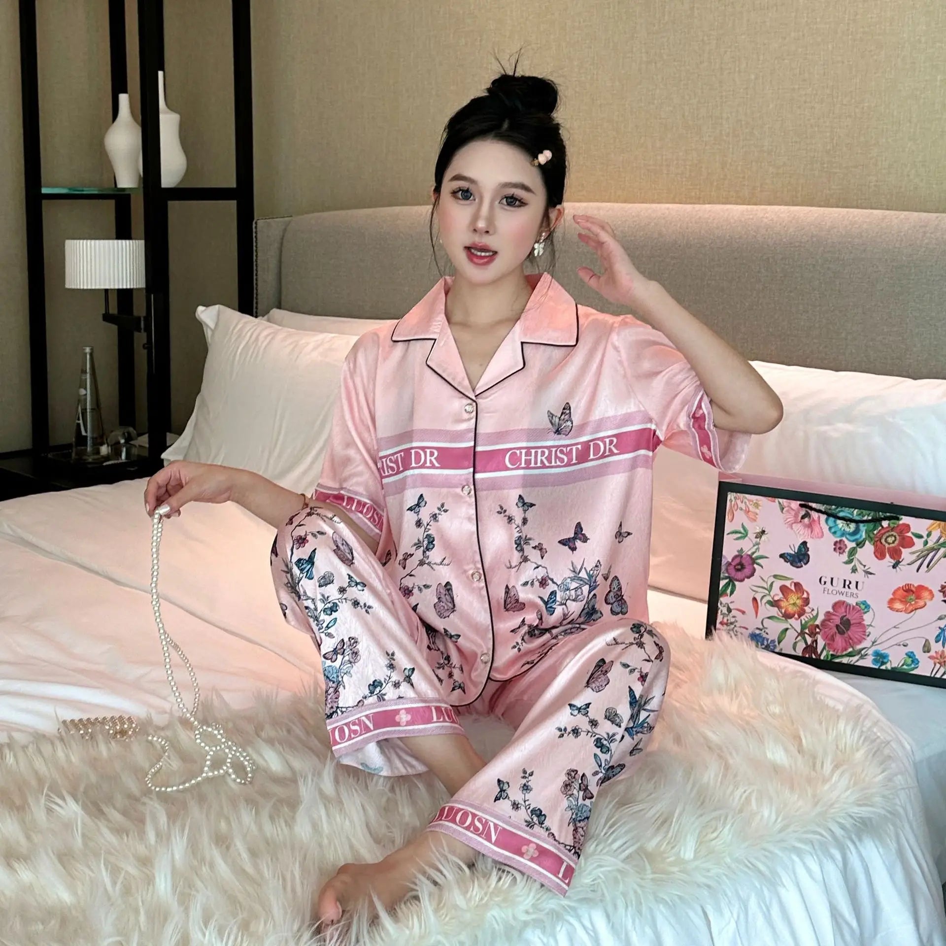 SAMWESTART 3-Piece Summer High-Quality Cool Silk Pajamas for Women