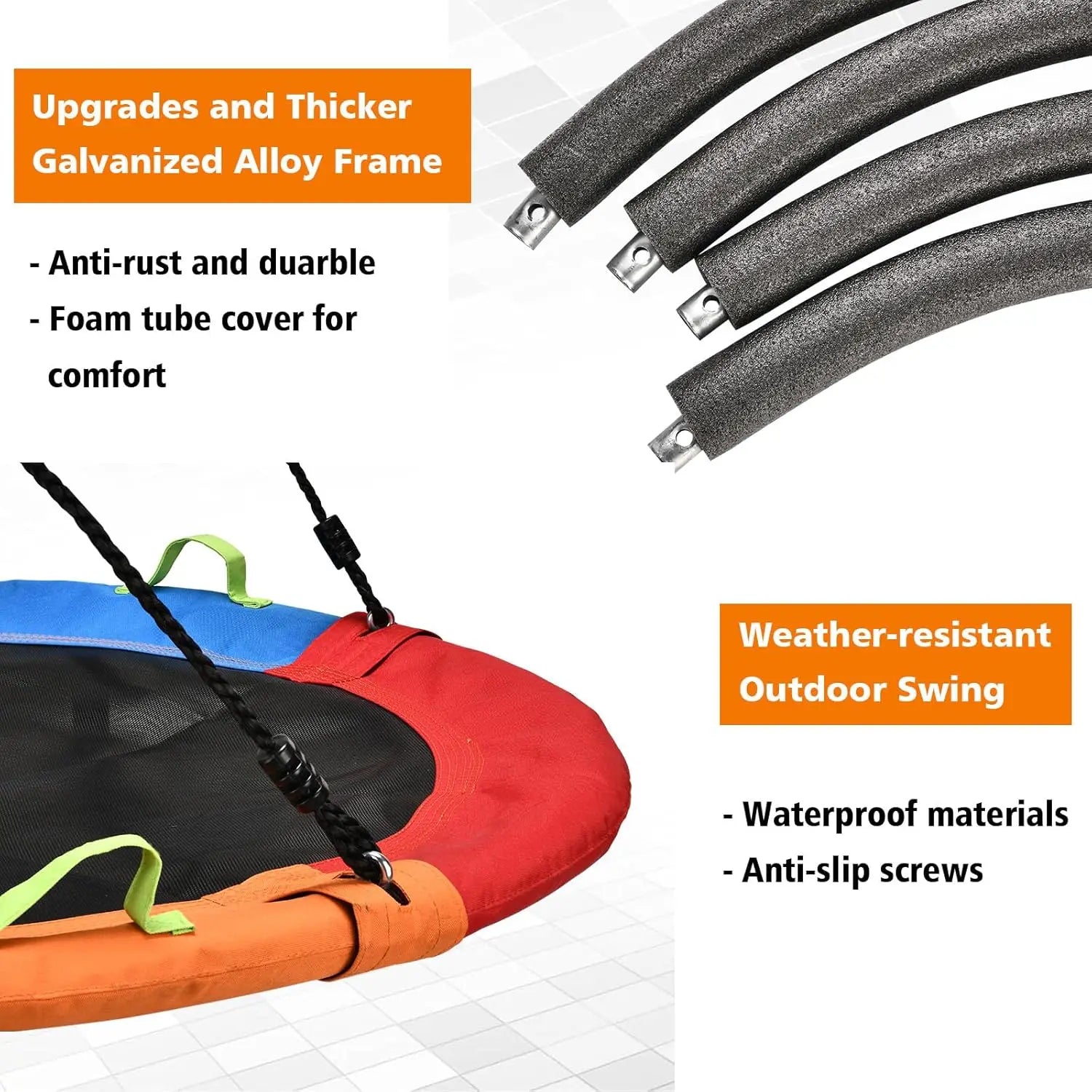 Zoshine 40inch Outdoor Tree Swing Kit Adjustable Hanging Rope Straps 40inch Saucer Swing Center Swivel Spinner for Kids School - Daisan Mart