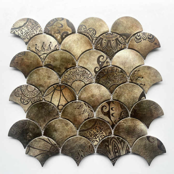 Modern fish scale classic color irregular aluminum mosaic art tiles for villa house kitchen bathroom wall decoration 
