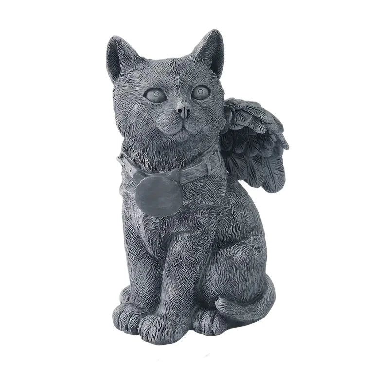 Angel Winged Cat Resin Statue Adorned Wood Figurine for Garden & Memorial Display Animal Model & Christmas Plaque - Daisan Mart