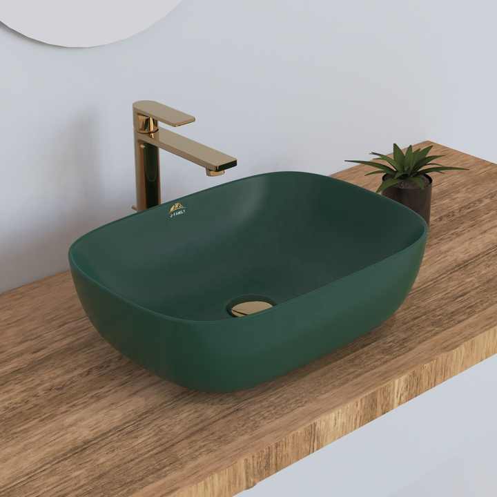Hot selling dark green matte rectangular wash basin, countertop wash basin 