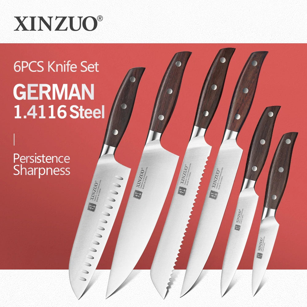 Set of 6 XINZUO Multi-Purpose Stainless Steel Kitchen Knives