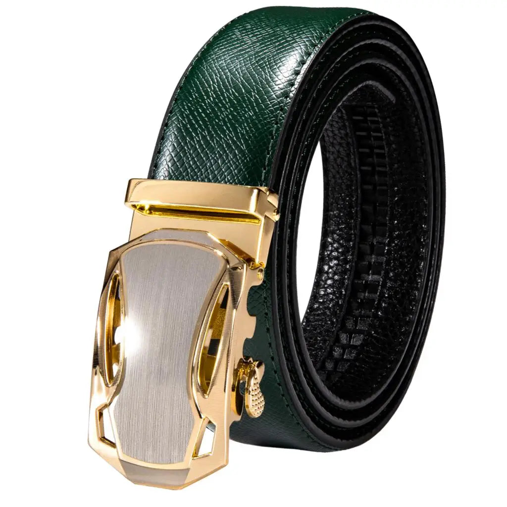 Men's Classy Blue Leather Belt, Automatic Buckle