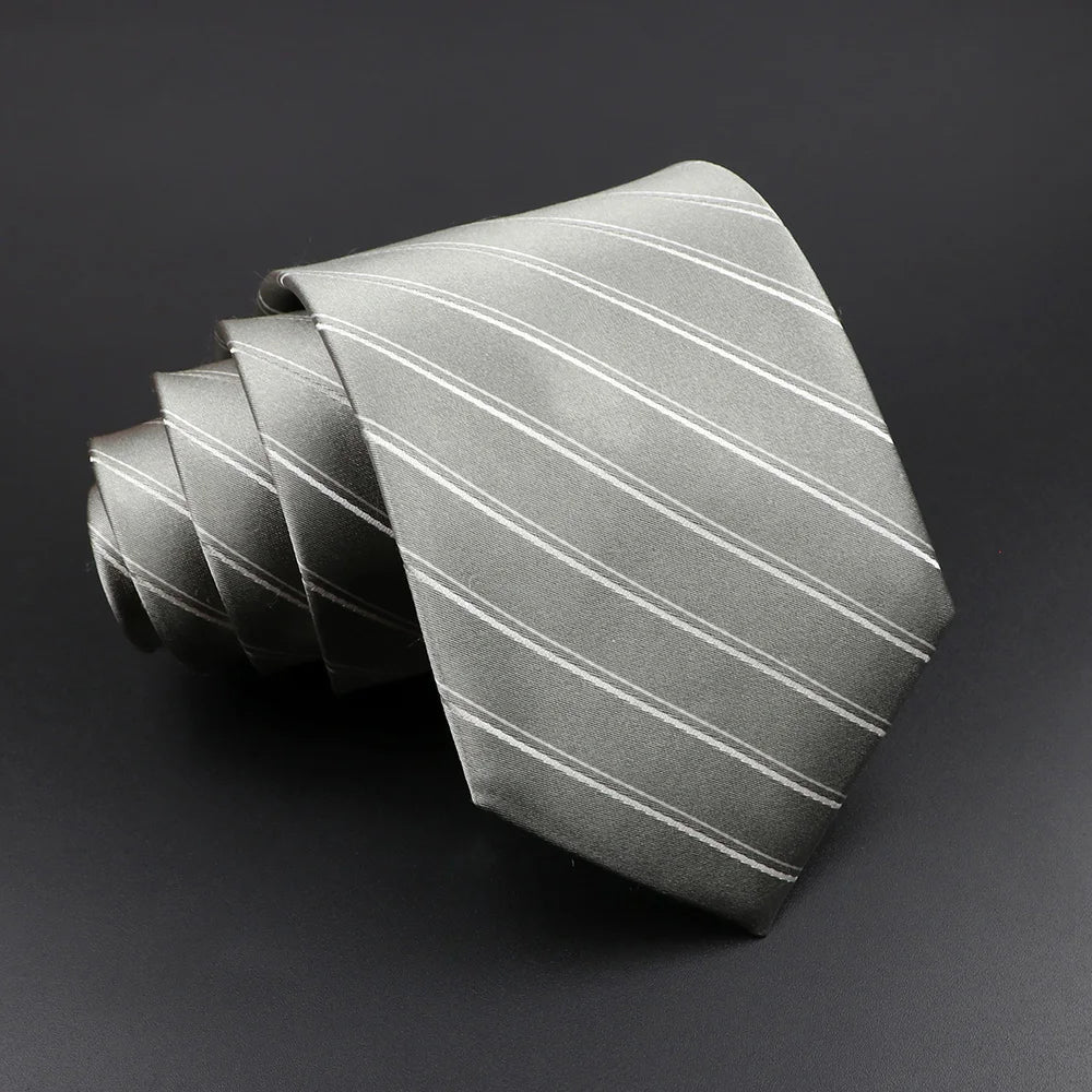 Cà vạt lụa cao cấp sọc kẻ cho nam - Xám Hồng Xanh